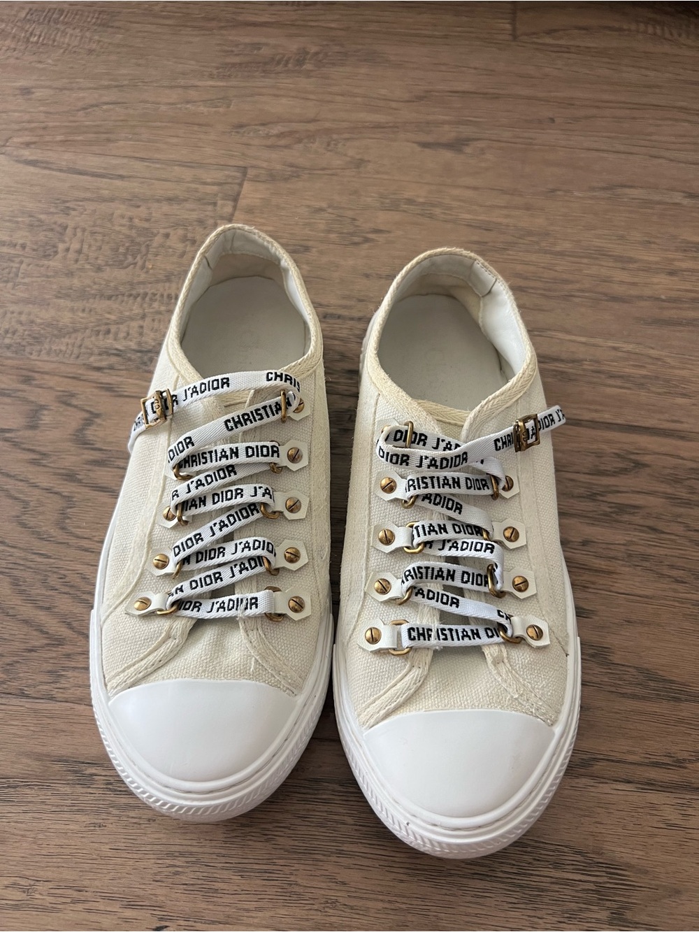 Dior Cream Canvas Low-Top Sneakers with J'Adior Logo Ribbon